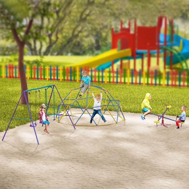 Outsunny Metal Swing Set with Glider, Two S Seats and Adjustable Height, Outdoor Heavy Duty A-Frame Kids Playset Suitable for Playground, Backyard, Purple