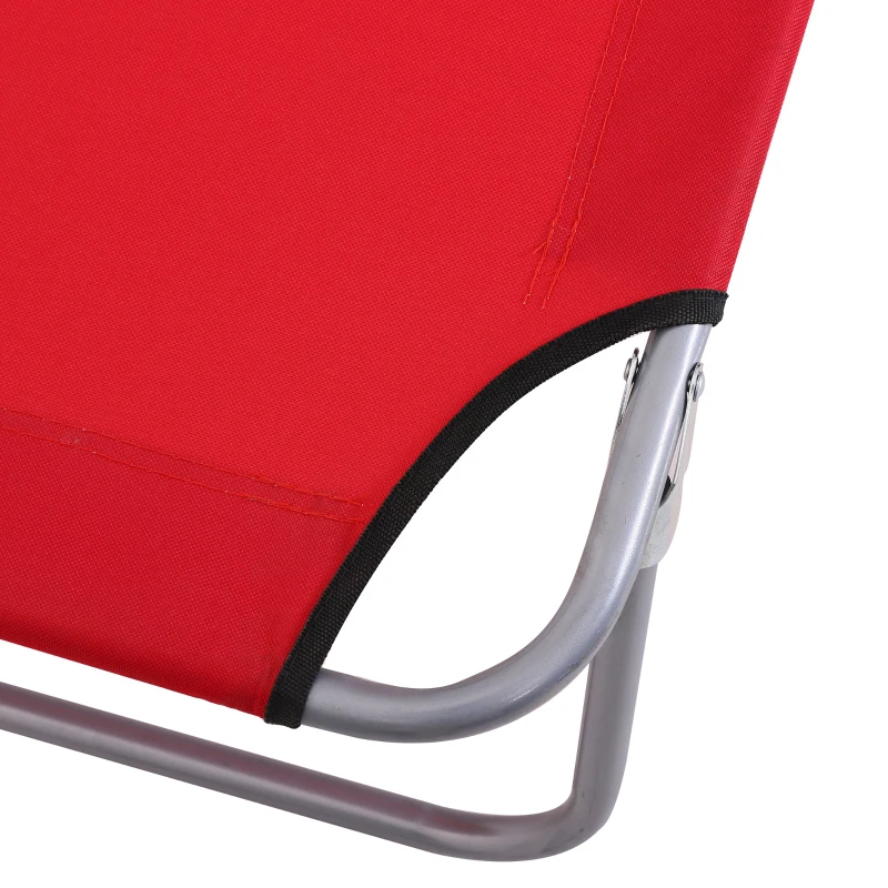 Outsunny Outdoor Lounge Chair, Adjustable Folding Chaise Lounge, Tanning Chair with Sun Shade for Beach, Camping, Hiking, Backyard, Red