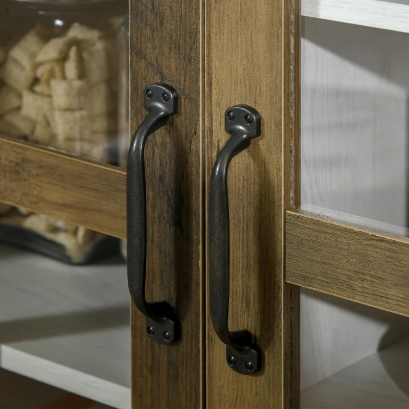 HOMCOM Kitchen Sideboard, Glass Door Buffet Cabinet, Accent Storage Cabinet with 2 Glass Doors and Adjustable Shelf for Dining Room, Living Room, Distressed White