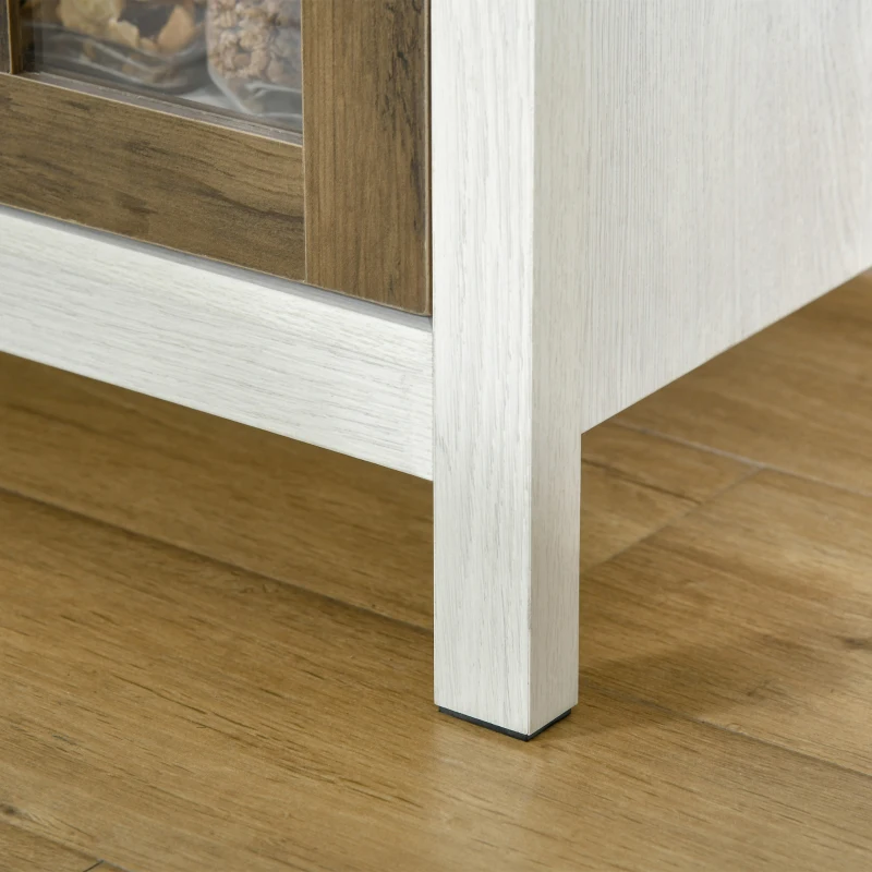 HOMCOM Kitchen Sideboard, Glass Door Buffet Cabinet, Accent Storage Cabinet with 2 Glass Doors and Adjustable Shelf for Dining Room, Living Room, Distressed White