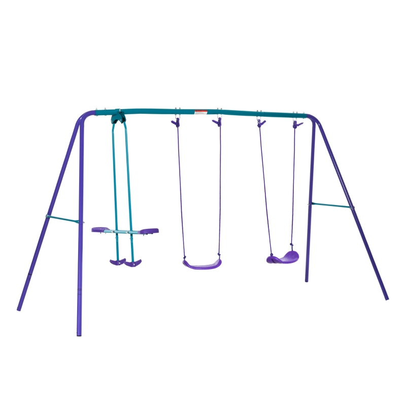 Outsunny Kid's Swingset with Seesaw, Features Double Swing