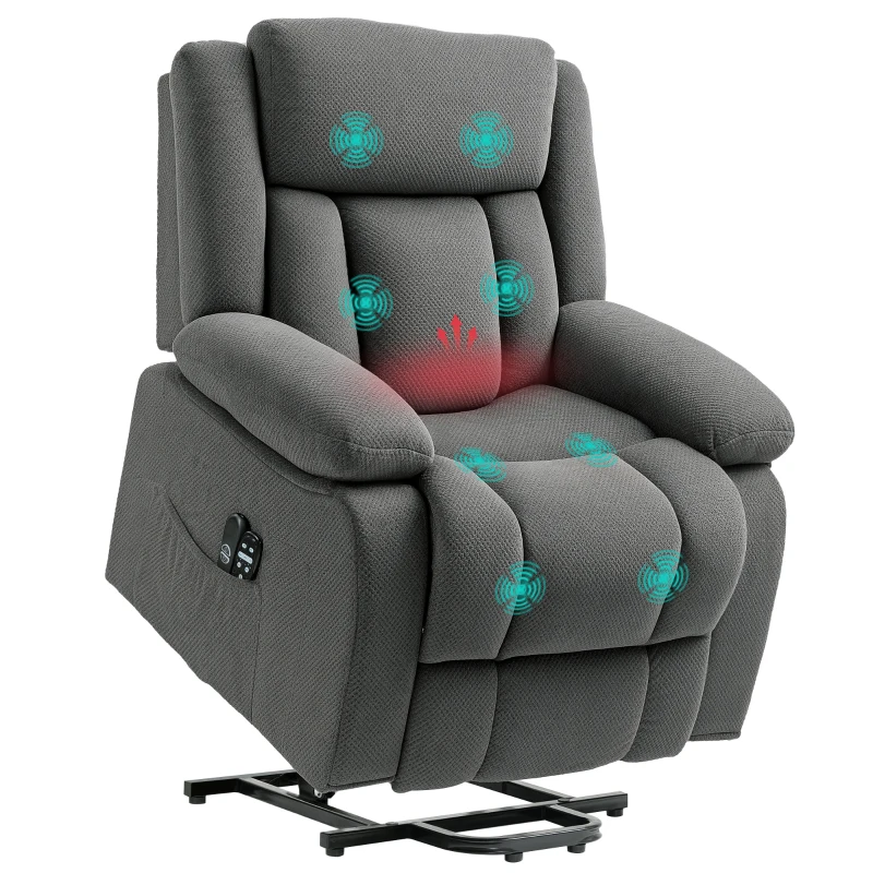 HOMCOM Power Lift Recliner Chair with Massage and Heat, Electric Lift Chair with Side Pockets for Elderly, Gray