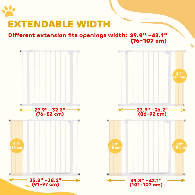 PawHut Pressure Fit Dog Gate Pet Barrier for stairs doorway, 29.9''- 42.1'' Width White