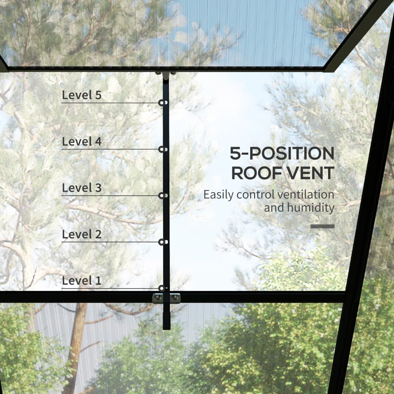 Outsunny 6' x 8' Walk-in Polycarbonate Greenhouse Aluminium Green House with Sliding Door, 5-Level Roof Vent, Rain Gutter