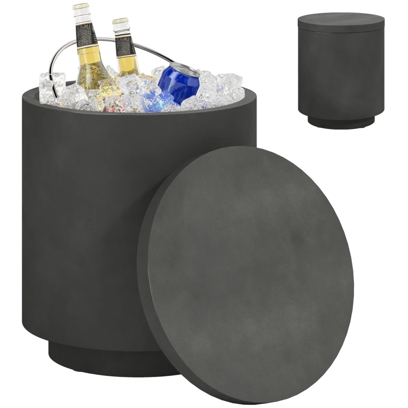 HOMCOM 2.6 Gal Outdoor Side Table, 3-In-1 Concrete Cooler Bar Table with Storage, Removable Ice Bucket and Lid, Charcoal Gray