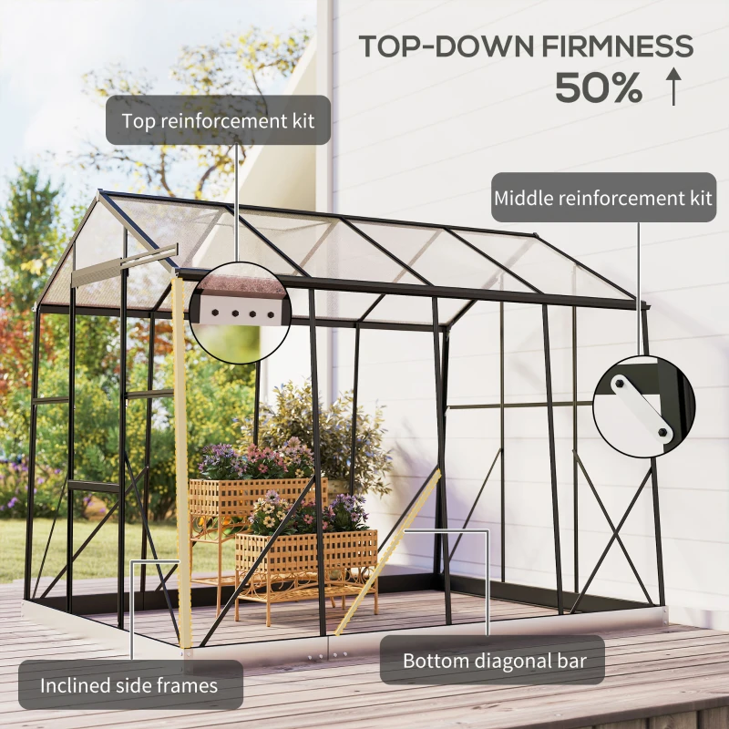 Outsunny 6' x 8' Walk-in Polycarbonate Greenhouse Aluminium Green House with Sliding Door, 5-Level Roof Vent, Rain Gutter