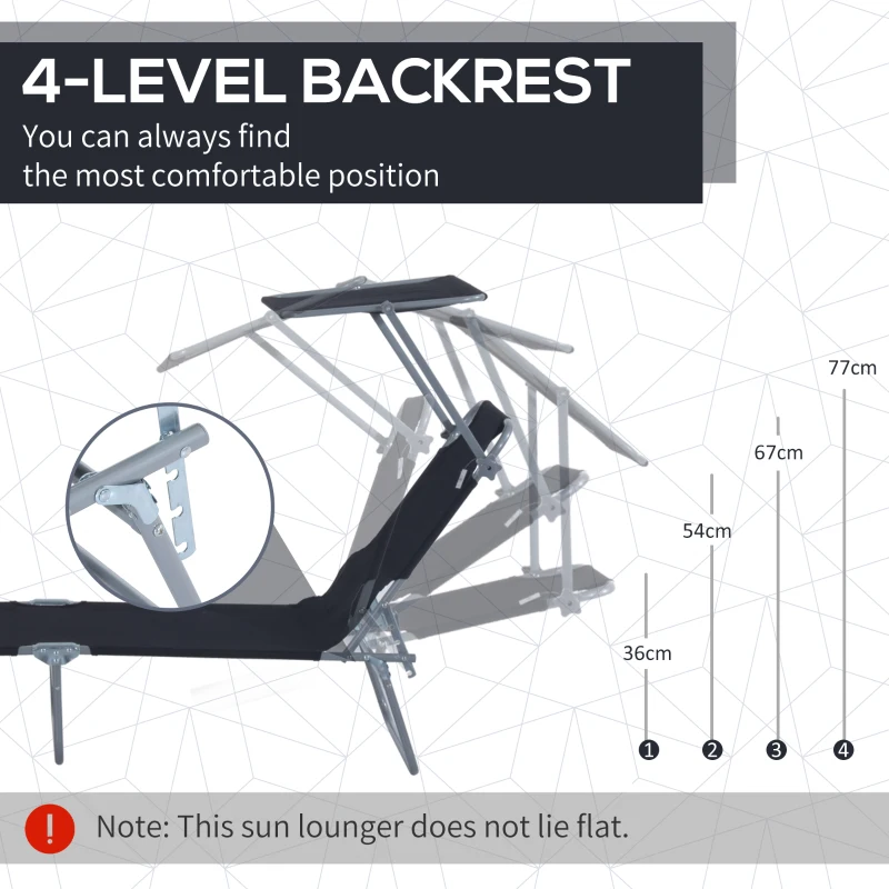 Outsunny Outdoor Pool Chaise Lounge Chair, Folding Tanning Chair with Sun Shade, Black