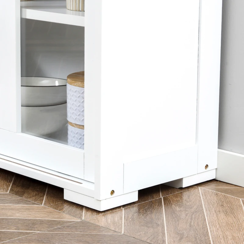 HOMCOM Modern Kitchen Sideboard, Stackable Storage Cabinet, Sliding Glass Door Console, Cupboard Serving Buffet for Kitchen & Dining Room, White