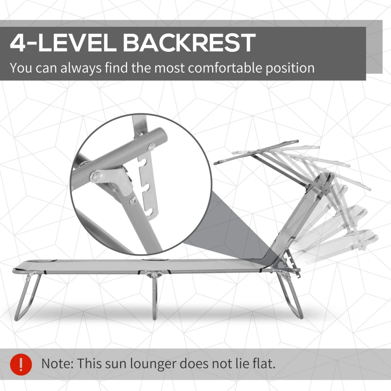 Outsunny Outdoor Lounge Chair, Adjustable Folding Chaise Lounge, Tanning Chair with Sun Shade for Beach, Camping, Hiking, Backyard, Light Grey