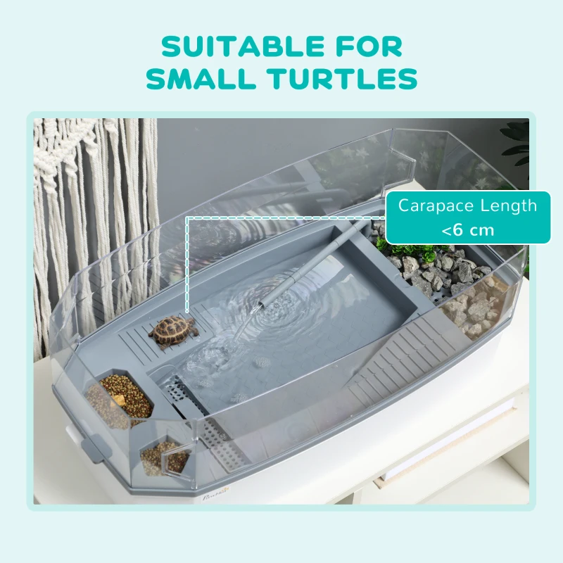 PawHut Turtle Tank Kit, Turtle Aquarium with Basking Platform, Water Pump, Filter Layer Design, Full View Visually Reptile Habitat, Easy to Clean and Change Water, Multi Functional Area