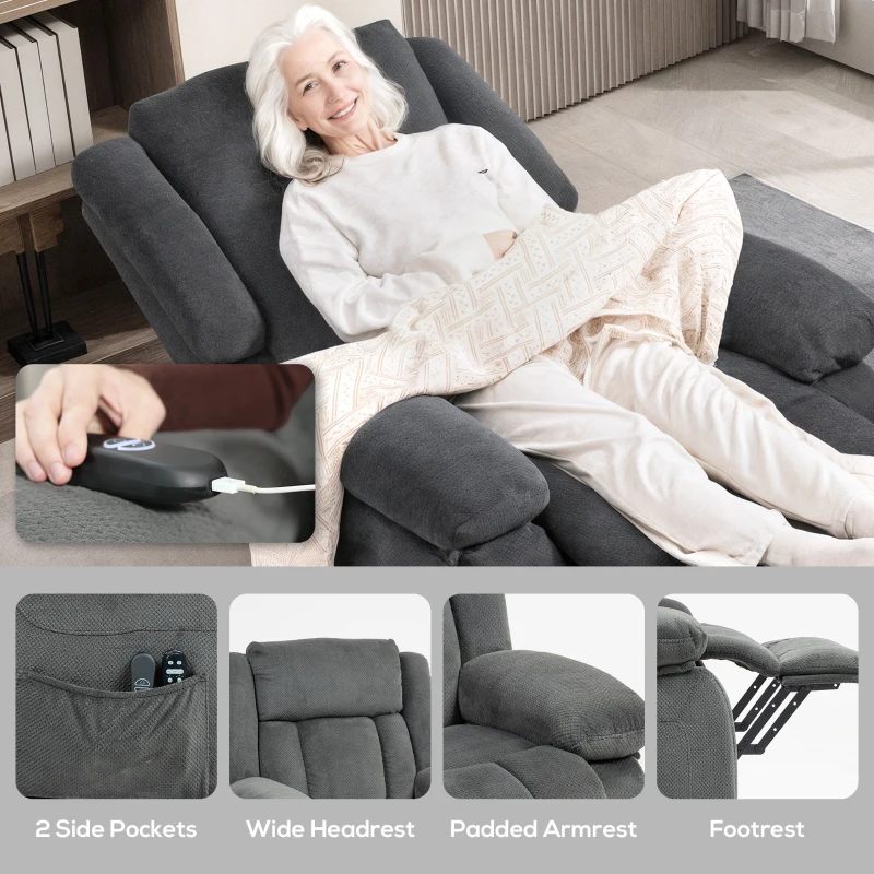 HOMCOM Power Lift Recliner Chair with Massage and Heat, Electric Lift Chair with Side Pockets for Elderly, Gray