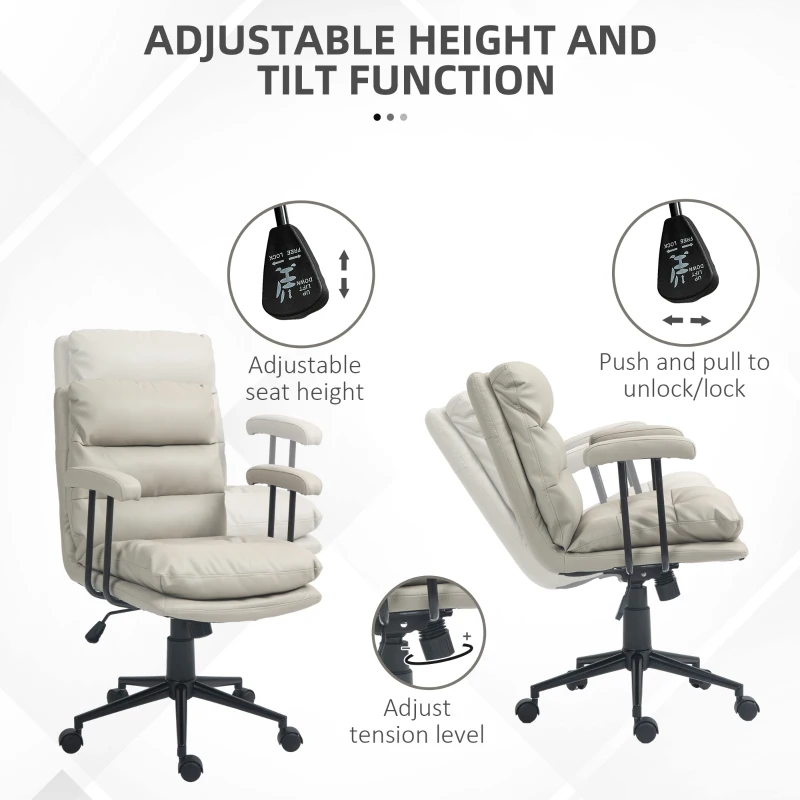 HOMCOM Home Office Chair, PU Leather Computer Desk Chair, Swivel Task Chair with Adjustable Height, Light Gray