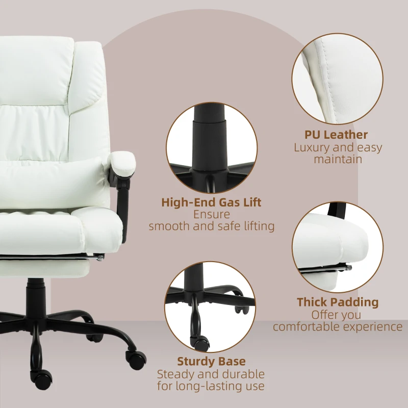 Vinsetto 6-Point Vibration Massage Chair, Height Adjustable Reclining Computer Chair with Retractable Footrest, White