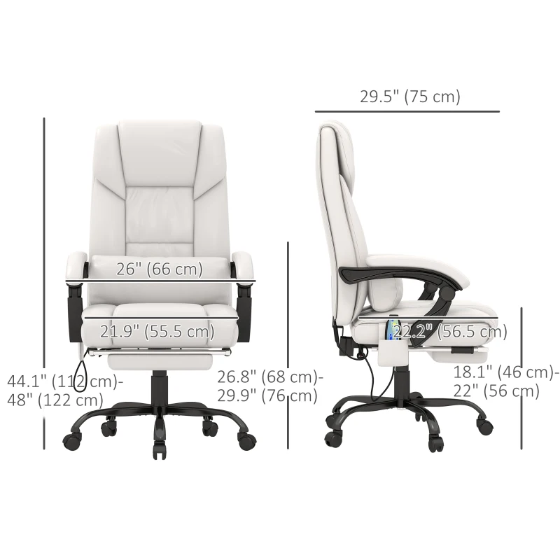 Vinsetto 6-Point Vibration Massage Chair, Height Adjustable Reclining Computer Chair with Retractable Footrest, White
