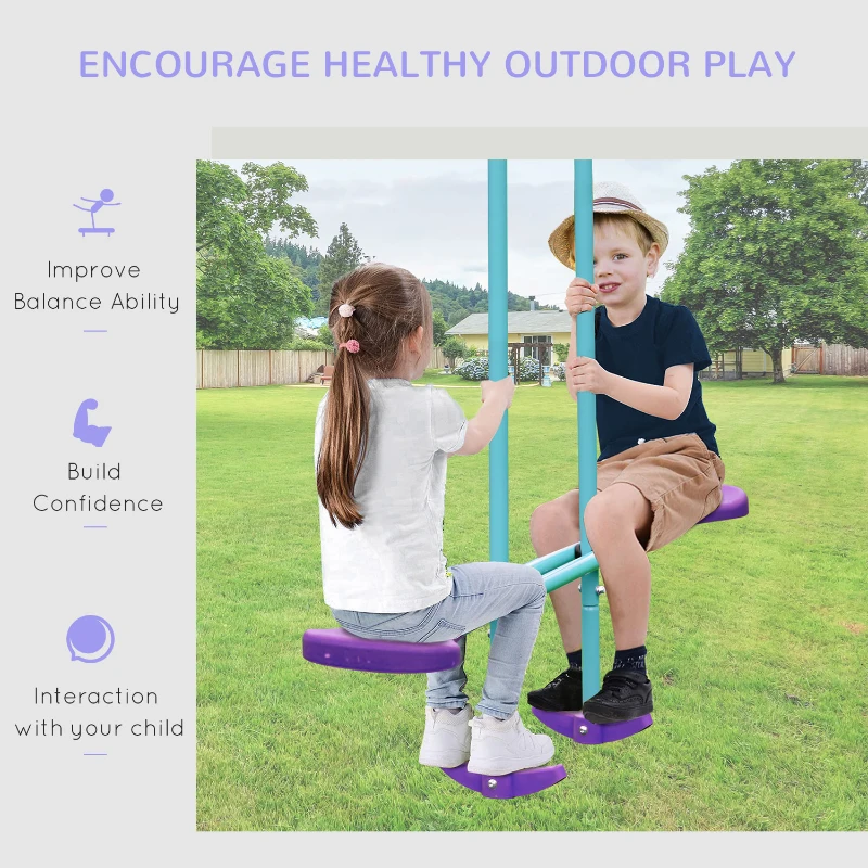 Outsunny Metal Swing Set with Glider, Two S Seats and Adjustable Height, Outdoor Heavy Duty A-Frame Kids Playset Suitable for Playground, Backyard, Purple
