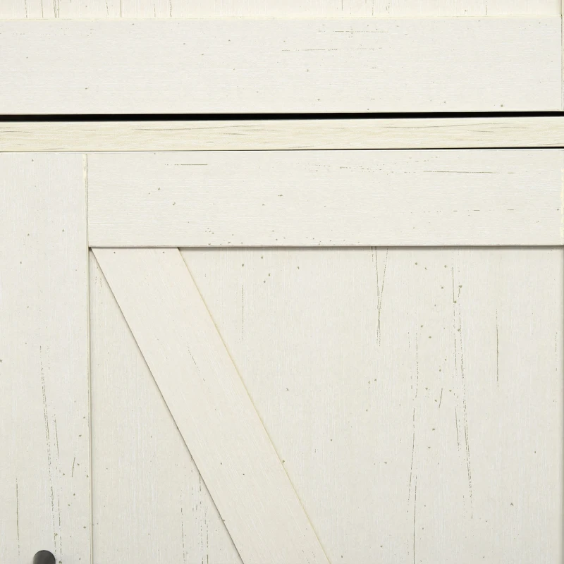 HOMCOM Rustic Barn Door Storage Cabinet Modern Farmhouse Buffet Sideboard for Kitchen and Dining Room White