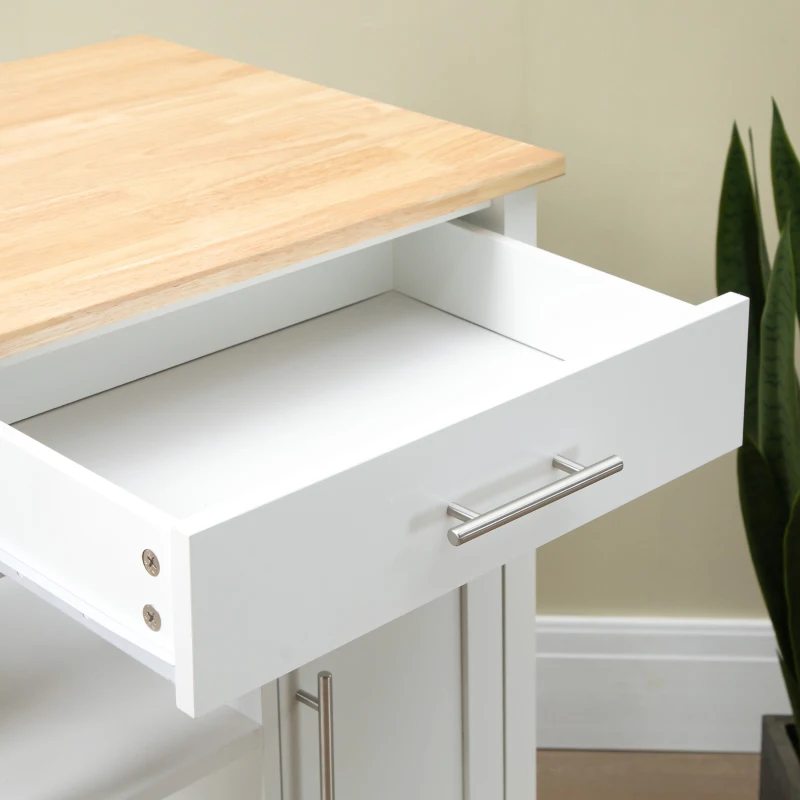 HOMCOM Kitchen Island, Compact Kitchen Cart on Wheels with Open Shelf & Storage Drawer for Dining Room, Kitchen, White