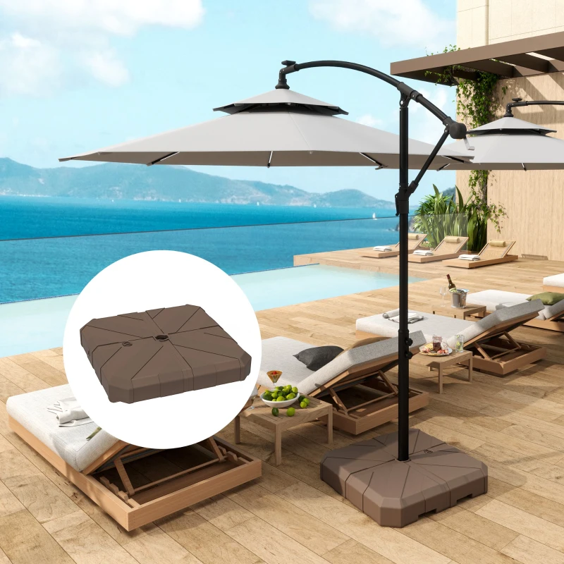 Outsunny Square Patio Umbrella Base, Cantilever Offset Umbrella Base Heavy Duty Outdoor Umbrella Stand Base, Filled Up to 143lbs with Stand or 130lbs with Water for Garden Poolside, Brown