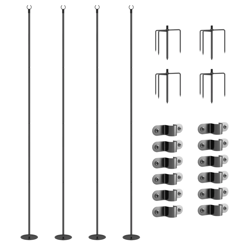 Outsunny 4 Pack of 10' String Light Poles, Steel Hanging Lighting Stand for Patio, Backyard, Deck, Wedding, Party, Black