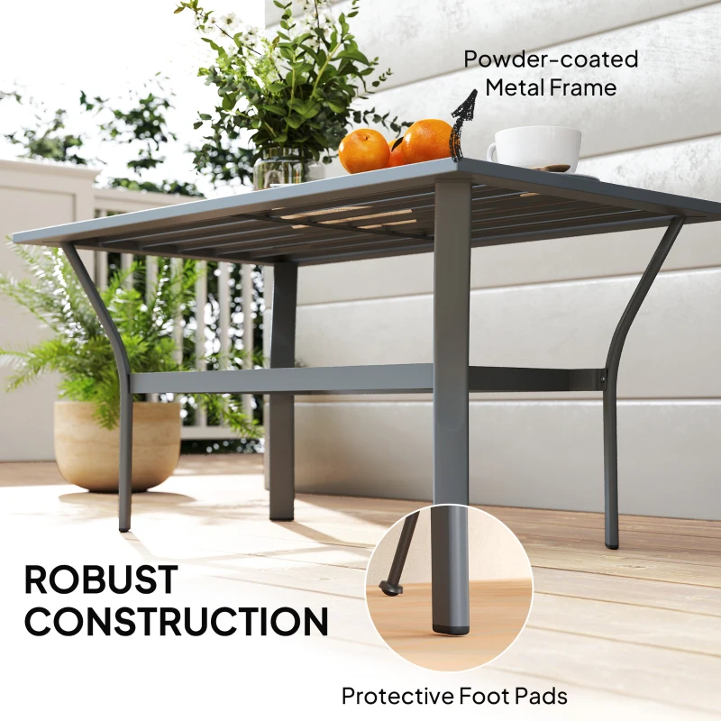 Outsunny Outdoor Side Table with Slatted Tabletop, Metal Patio Coffee Table for Garden, Balcony, Dark Grey