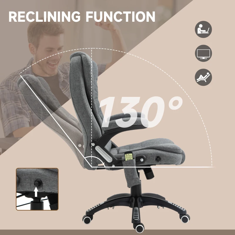 Vinsetto 6 Point Vibrating Massage Home Office Chair High Back Executive Chair with Reclining Back, Swivel Wheels, Grey