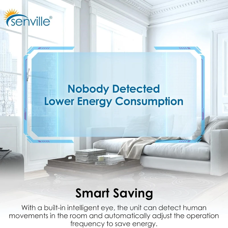 Senville 33000 BTU AURA Mini Split Air Conditioner Inverter Heat Pump, Energy Star Certified, Alexa Compatible, 33" L x 12.5" W x 27" H, White