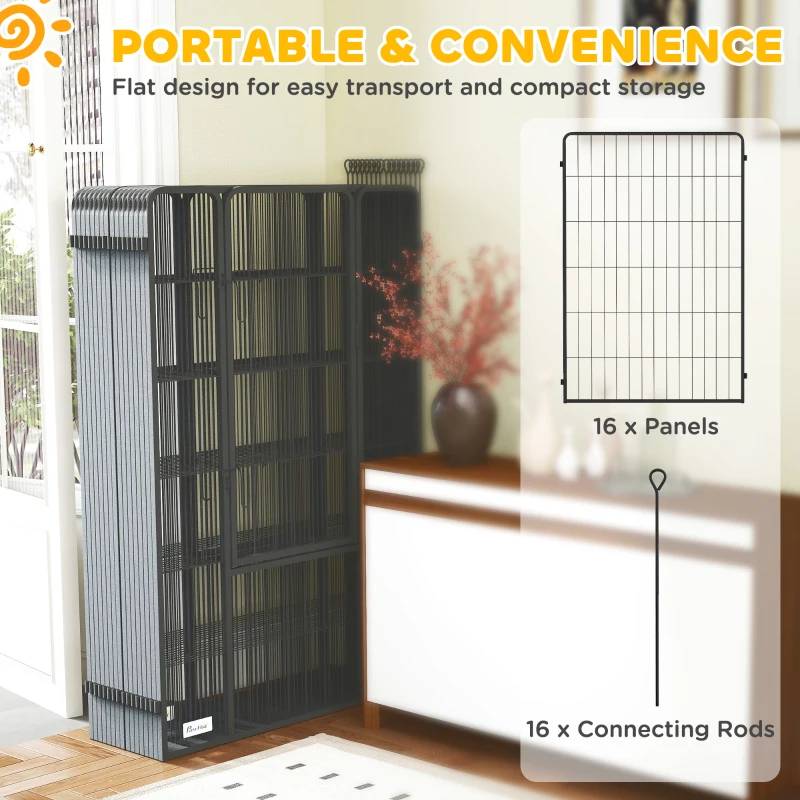 PawHut Heavy Duty Pet Playpen, 16 Panels Steel Dog Fence Puppy Exercise Pen with 2 Doors Locking Latch, 47" Height