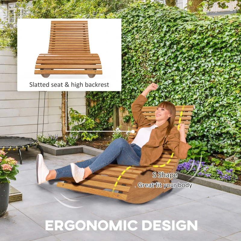 Outsunny Outdoor Rocking Chair w/ Slatted Seat, Wooden Rocking Chair, 51.25" x 23.5" x 23.5", Teak