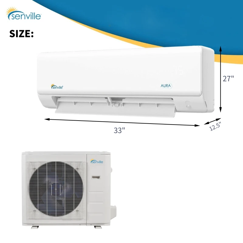 Senville 33000 BTU AURA Mini Split Air Conditioner Inverter Heat Pump, Energy Star Certified, Alexa Compatible, 33" L x 12.5" W x 27" H, White