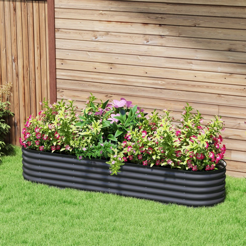 Outsunny 7.9' x 2' x 1.4' Galvanized Raised Garden Bed Kit, Metal Planter Box with Safety Edging, Dark Gray