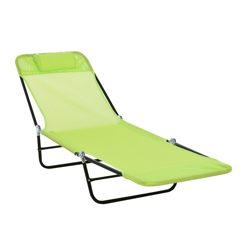 Outsunny Folding Beach Lounge Chair - Reclining Sun Lounger With Reading Hole & Pillow (Green)