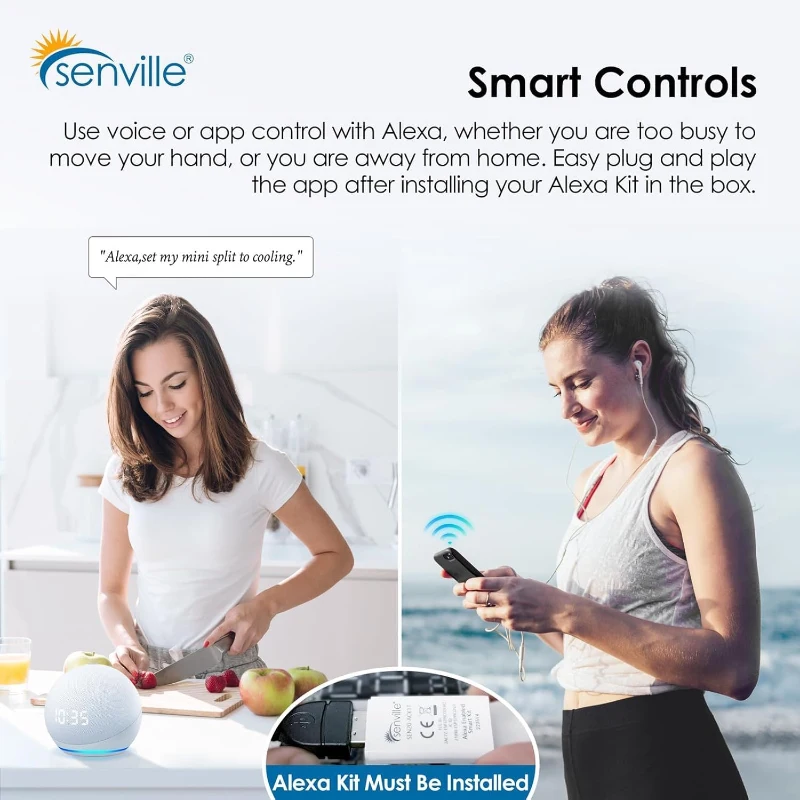 Senville 36000 BTU Tri Zone Mini Split Air Conditioner with Arctic Heat Pump, Alexa Compatible, AHRI Certified, Ideal for Multiple Rooms, White