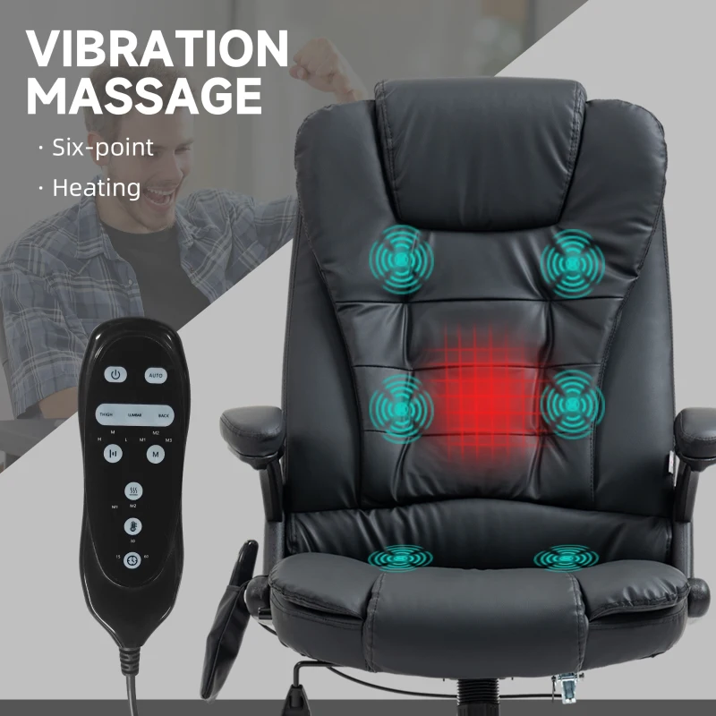 HOMCOM Executive Massage Chairs Heated High Back Reclining Office Chair Swivel Leather Adjustable Vibrating Furniture Black