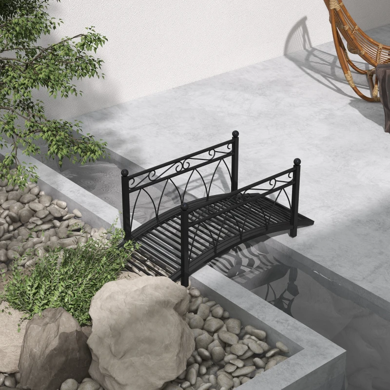 Outsunny 3.3' Metal Arch Zen Garden Pond Bridg with Safety Siderails for Stream, Fish Pond, Black