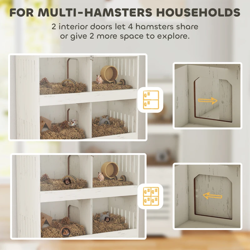 PawHut Large Hamster Cage for Multiple Small Pets, Rat Cage with Storage Cabinet, Clear Transparent Panels, Cream White
