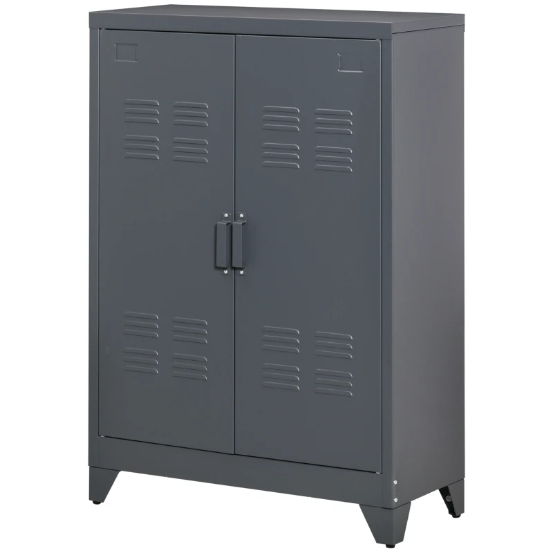 HOMCOM Industrial Storage Cabinet, Steel Garage Cabinet with Double Doors and Adjustable Shelves, Gray