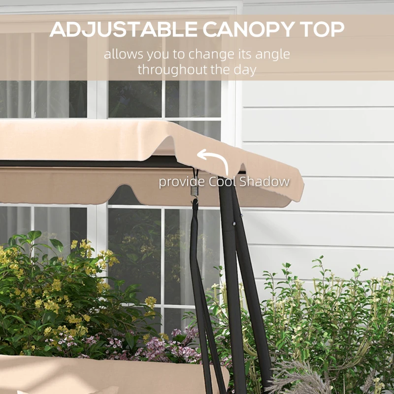 Outsunny Free Standing Swing Bench, Porch Swing with Stand, Adjustable Canopy, Cushion and Pillows, Ecru