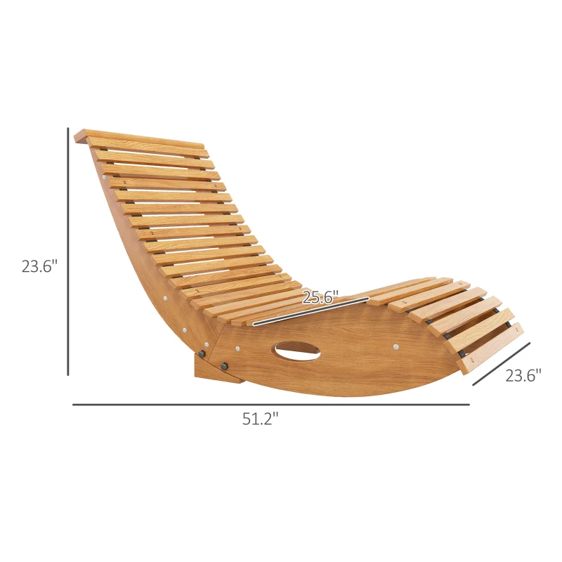 Outsunny Outdoor Rocking Chair w/ Slatted Seat, Wooden Rocking Chair, 51.25" x 23.5" x 23.5", Teak