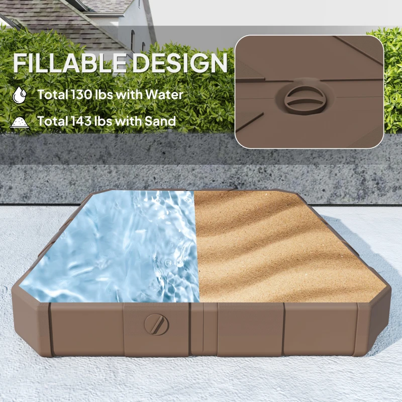 Outsunny Square Patio Umbrella Base, Cantilever Offset Umbrella Base Heavy Duty Outdoor Umbrella Stand Base, Filled Up to 143lbs with Stand or 130lbs with Water for Garden Poolside, Brown