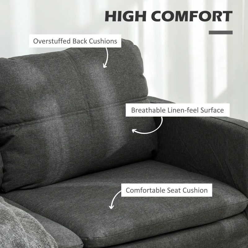 HOMCOM 53" 2 Seat Sofa, Upholstered Two Seater Couch with Sturdy Steel Legs for Bedroom, Living Room, Dark Grey