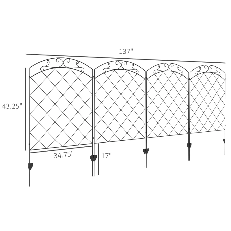 Outsunny 4 Pack Garden Fencing for Yard, Decorative Fence Panels as Animal Barrier and Flower Edging, Swirls