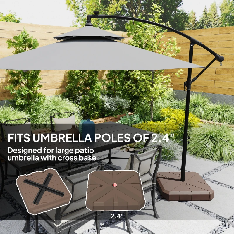 Outsunny Square Patio Umbrella Base, Cantilever Offset Umbrella Base Heavy Duty Outdoor Umbrella Stand Base, Filled Up to 143lbs with Stand or 130lbs with Water for Garden Poolside, Brown