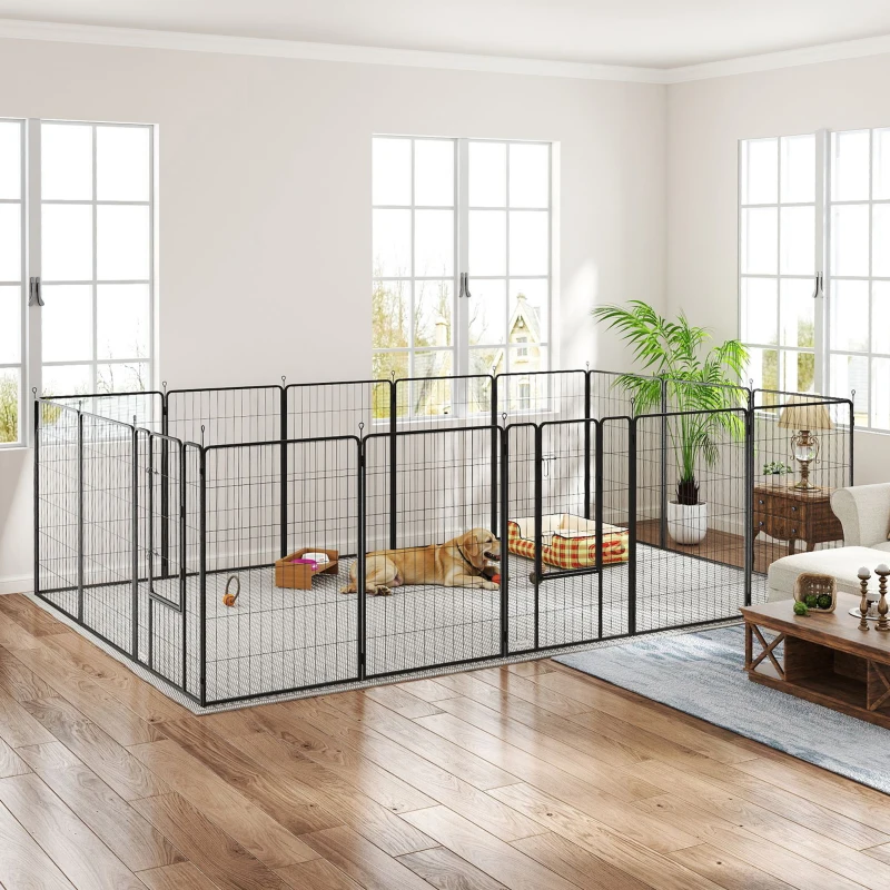 PawHut Heavy Duty Pet Playpen, 16 Panels Steel Dog Fence Puppy Exercise Pen with 2 Doors Locking Latch, 47" Height
