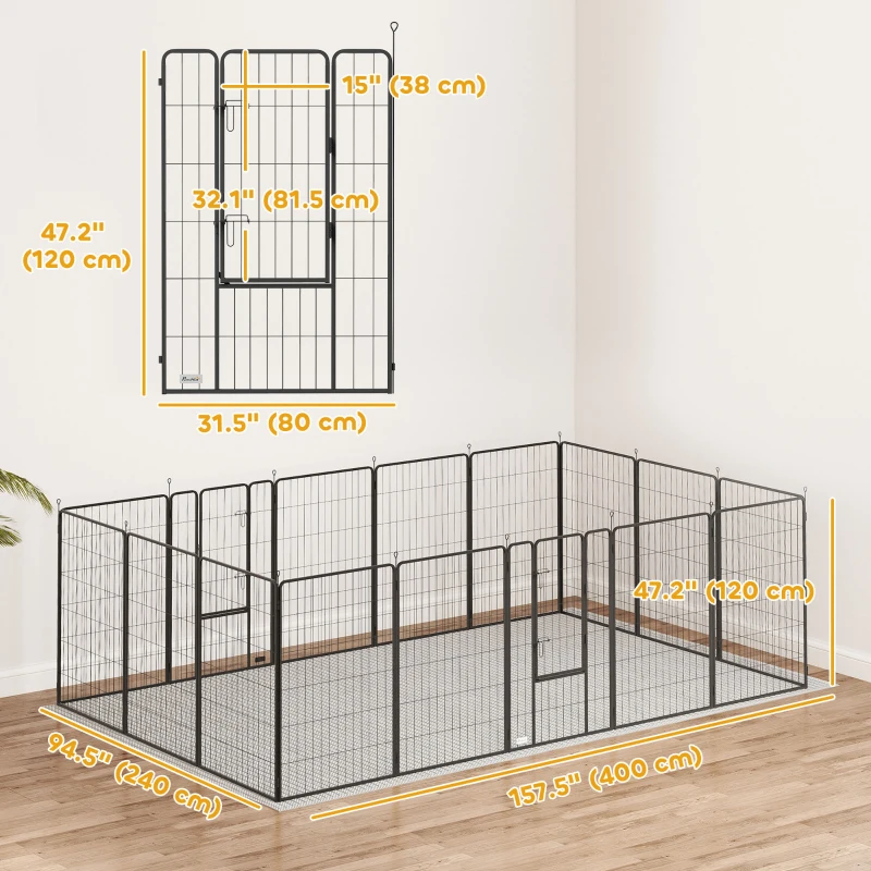 PawHut Heavy Duty Pet Playpen, 16 Panels Steel Dog Fence Puppy Exercise Pen with 2 Doors Locking Latch, 47" Height