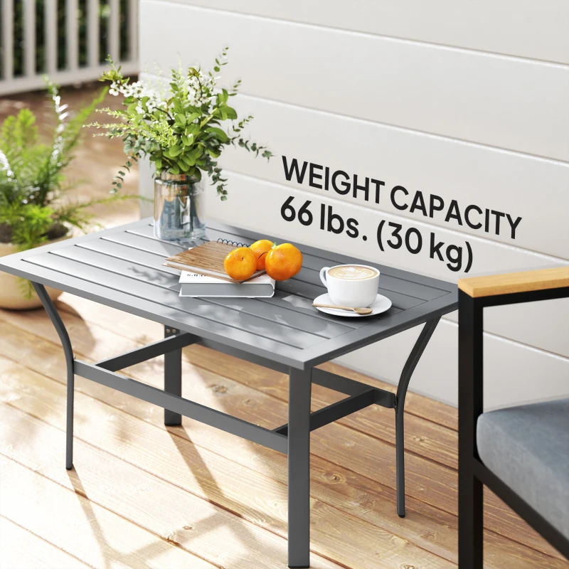 Outsunny Outdoor Side Table with Slatted Tabletop, Metal Patio Coffee Table for Garden, Balcony, Dark Grey