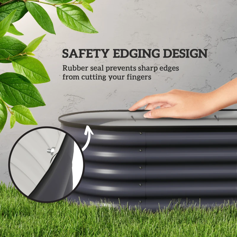 Outsunny 7.9' x 2' x 1.4' Galvanized Raised Garden Bed Kit, Metal Planter Box with Safety Edging, Dark Gray