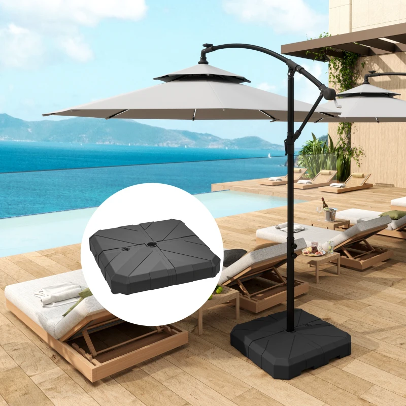 Outsunny Square Patio Umbrella Base, Cantilever Offset Umbrella Base Heavy Duty Outdoor Umbrella Stand Base, Filled Up to 143lbs with Stand or 130lbs with Water for Garden Poolside, Black