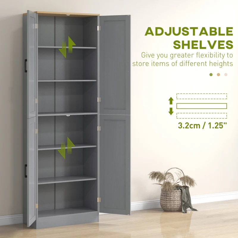 HOMCOM Freestanding Kitchen Pantry, 4-Door Kitchen Pantry Cabinet with Adjustable Shelves and Doors, Distressed White