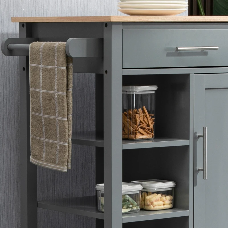 HOMCOM Kitchen Island, Compact Kitchen Cart on Wheels with Open Shelf & Storage Drawer for Dining Room, Kitchen, Grey