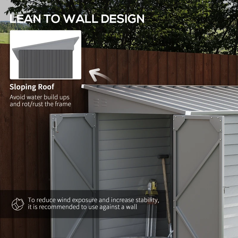 Outsunny 4.6' x 9' Outdoor Storage Shed, Lean to Metal Shed with Foundation Kit, Lockable Doors and Gloves for Patio, Lawn, Gray(m-6)